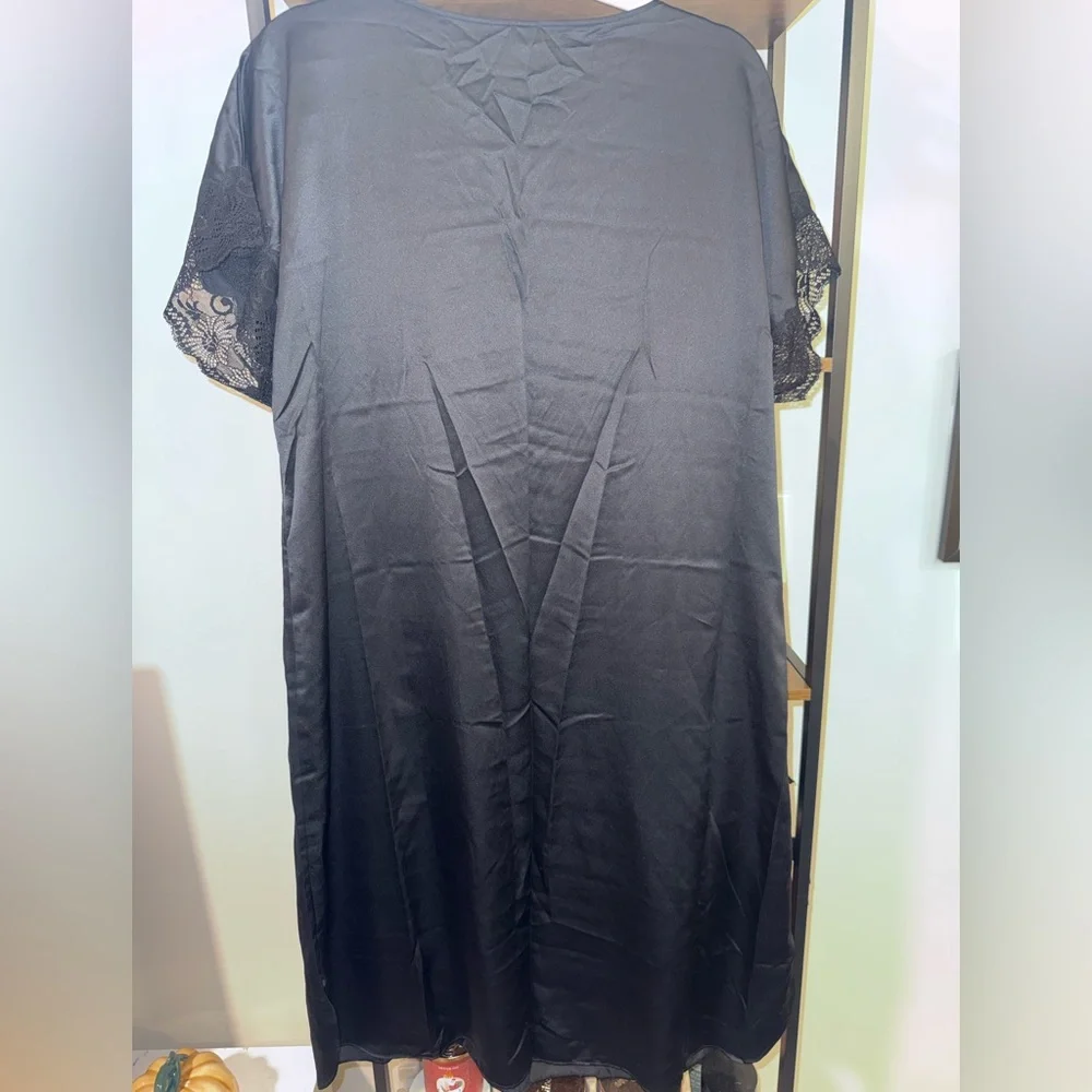 🟢🟢Natori Black Lace Sleeve Chemise - Picture 3 of 3